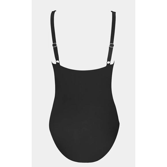 CUPSHE Ruched Lace Plunge V-Neck Black One Piece Swimsuit NWT SIZE XS - Picture 7 of 7